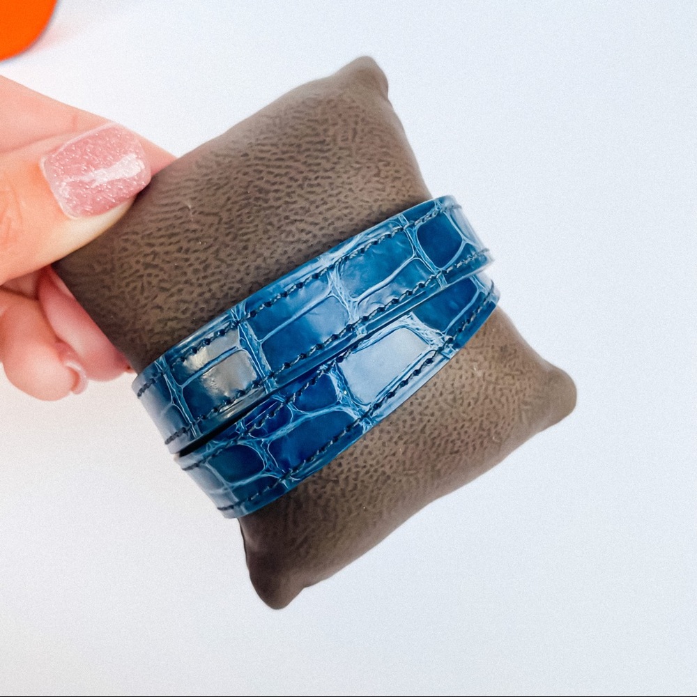 SOLD RARE HERMÈS KELLY Double Tour bracelet blue alligator - Picture 7 of 8
